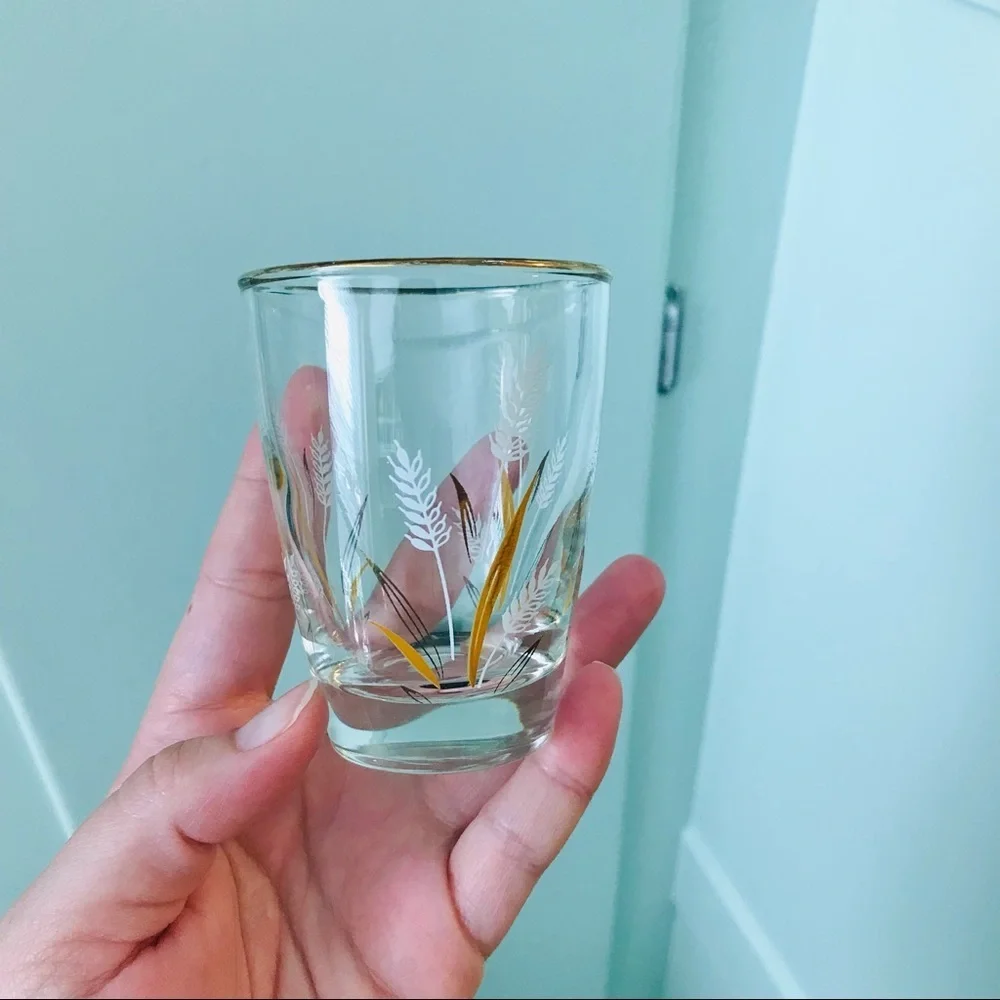 Vintage Libbey Juice Glasses Wheat gold white tan brown